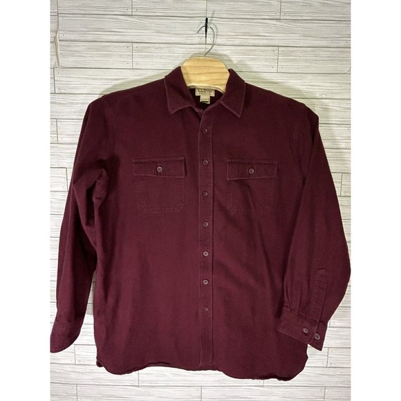 LL Bean Mens Button Front Chamois Shirt Red Long Sleeve Collar Flap Pockets XLT - Picture 2 of 8